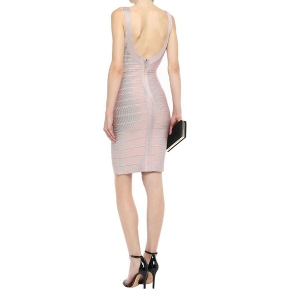 Herve Ledger Bandage Dress Slimming Nude Pink Sleeveless Round-Neck NWT M - Picture 7 of 16